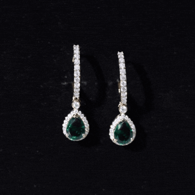 2 Carat Lab Created Emerald Teardrop Hoop Earrings with Moissanite