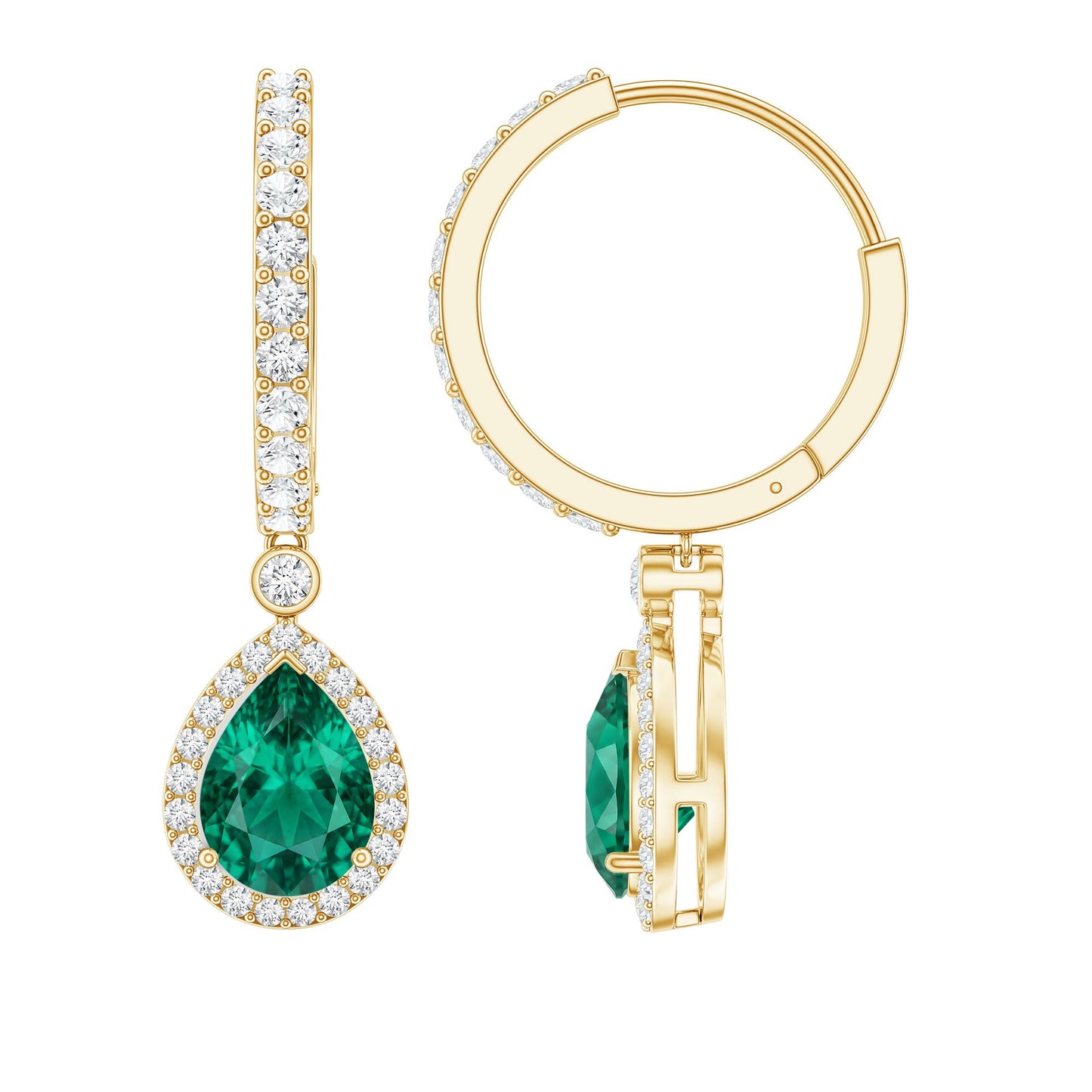 2 Carat Lab Created Emerald Teardrop Hoop Earrings with Moissanite