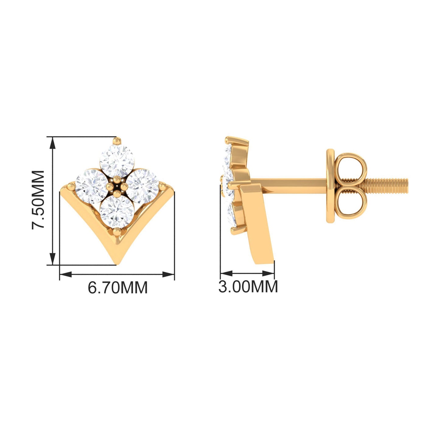 Certified Moissanite Flower Stud Earrings with Screw Backs