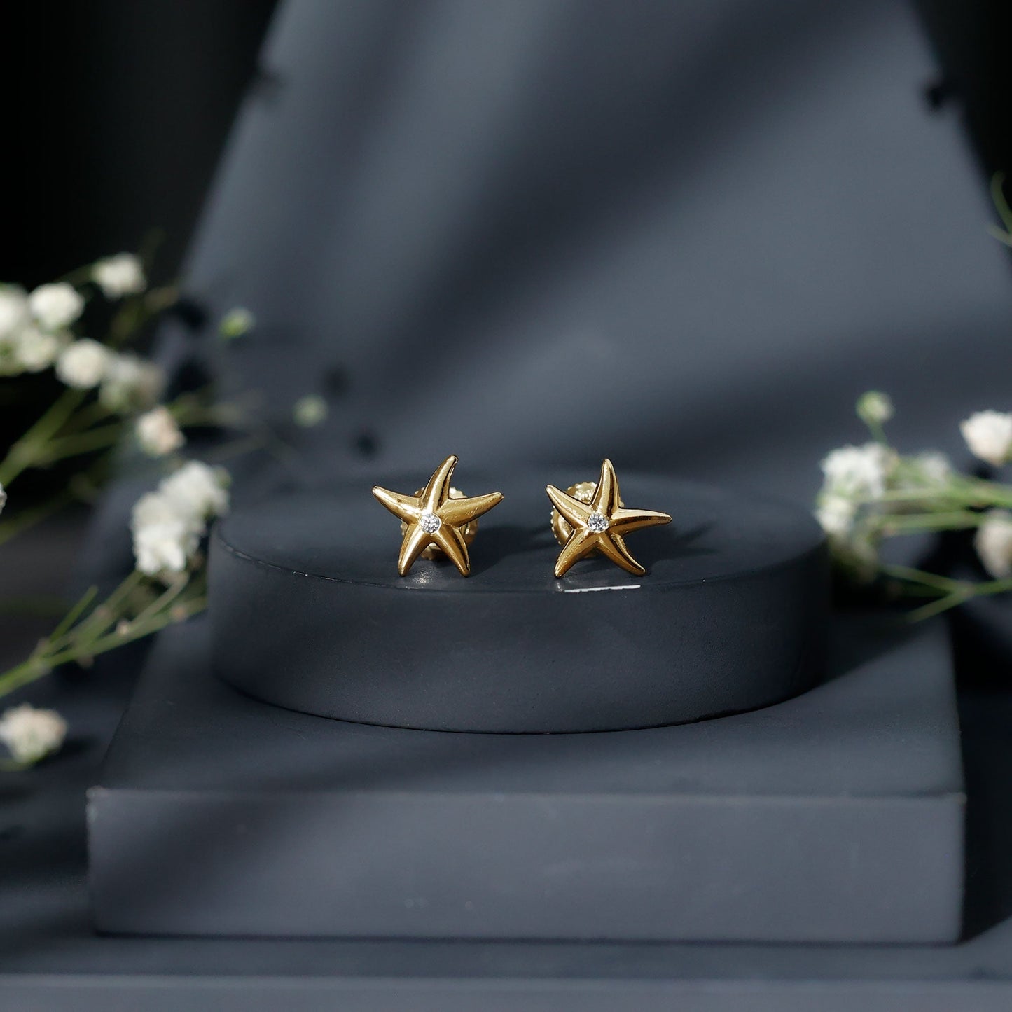 Bezel Set Round Moissanite Starfish Stud Earrings