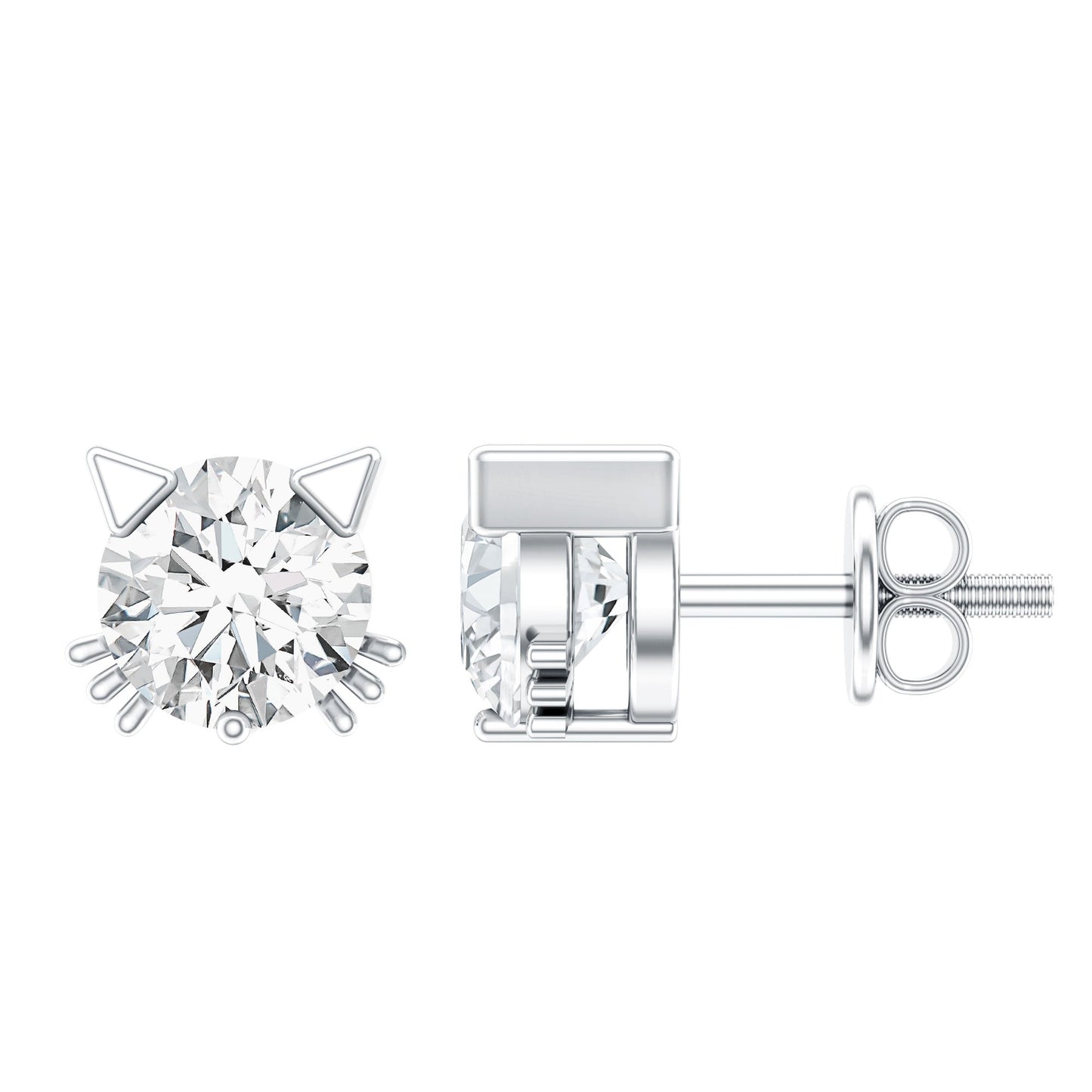 1 CT Solitaire Moissanite Cat Stud Earrings with Screw Back