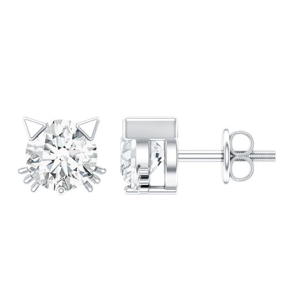 1 CT Solitaire Moissanite Cat Stud Earrings with Screw Back