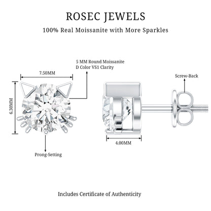 1 CT Solitaire Moissanite Cat Stud Earrings with Screw Back