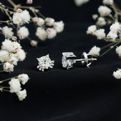 1 CT Solitaire Moissanite Cat Stud Earrings with Screw Back