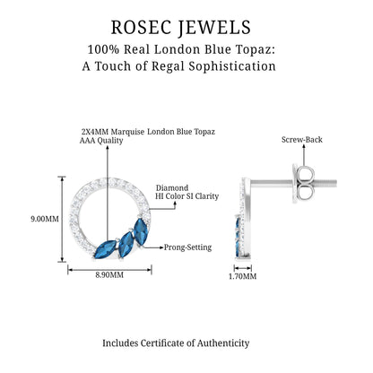 Marquise Cut London Blue Topaz and Diamond Eternity Stud Earrings