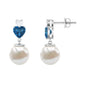 Freshwater Pearl Heart Stud Drop Earrings with London Blue Topaz and Moissanite