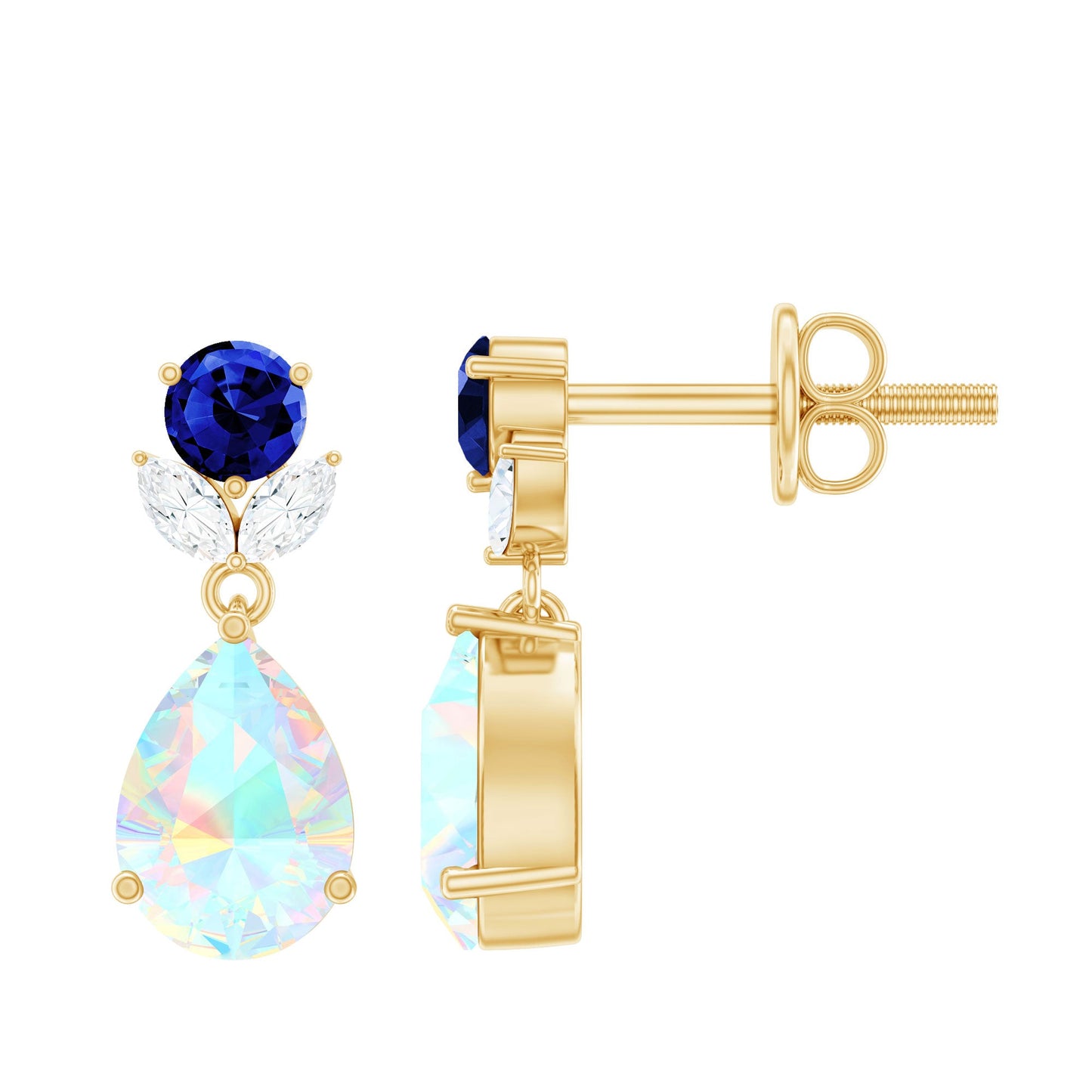 1.4 Carat Ethiopian Opal Teardrop Earrings with Lab Blue Sapphire