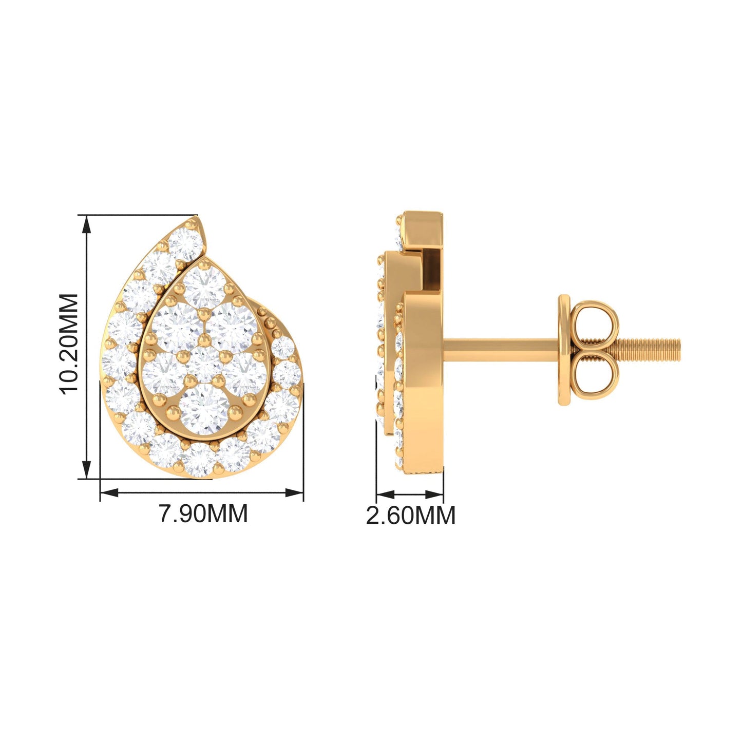 Real Diamond Designer Teardrop Stud Earrings