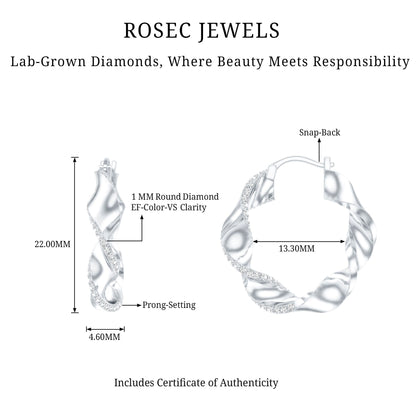 Lab Grown Diamond Twisted Hoop Earrings with Snap Back