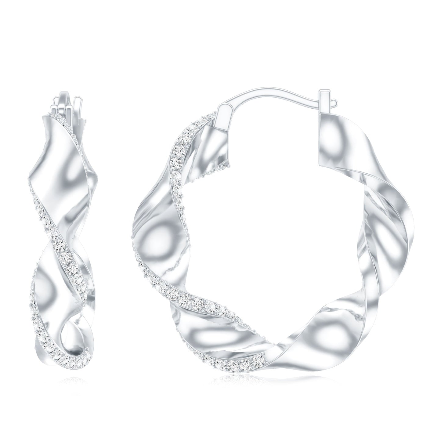 Lab Grown Diamond Twisted Hoop Earrings with Snap Back