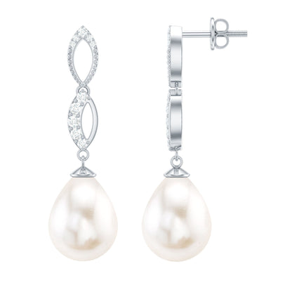Genuine Freshwater Pearl and Diamond Infinity Drop Earrings