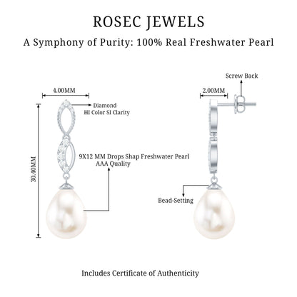 Genuine Freshwater Pearl and Diamond Infinity Drop Earrings