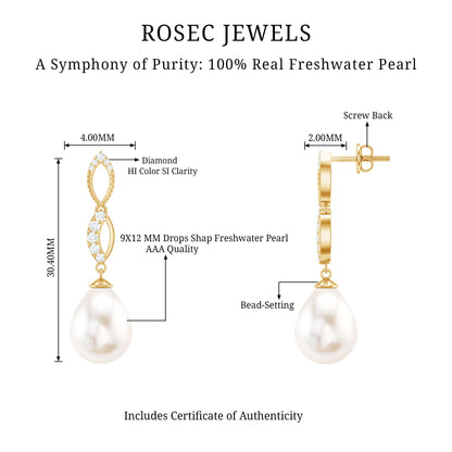 Genuine Freshwater Pearl and Diamond Infinity Drop Earrings