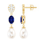 Teardrop Shape Freshwater Pearl Dangle Earrings with Lab Sapphire