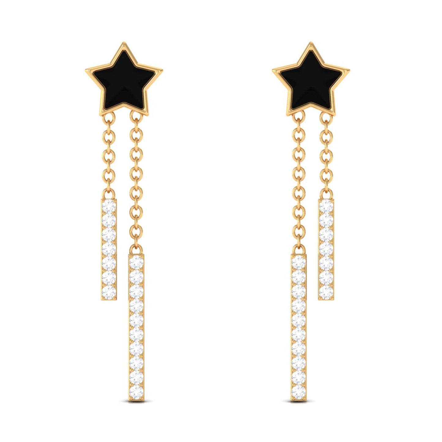 Moissanite Chain Star Dangle Earrings with Black Enamel