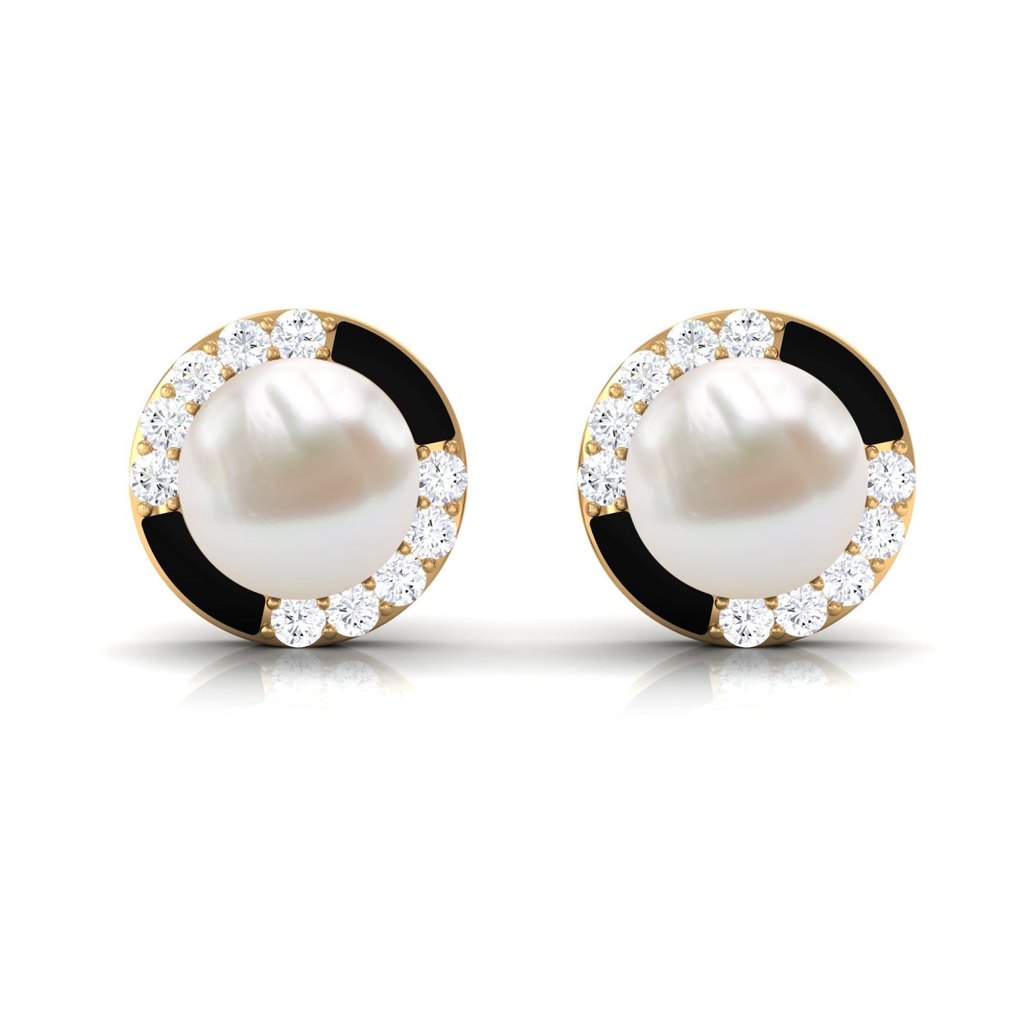 Classic Freshwater Pearl Stud Earrings with Diamond