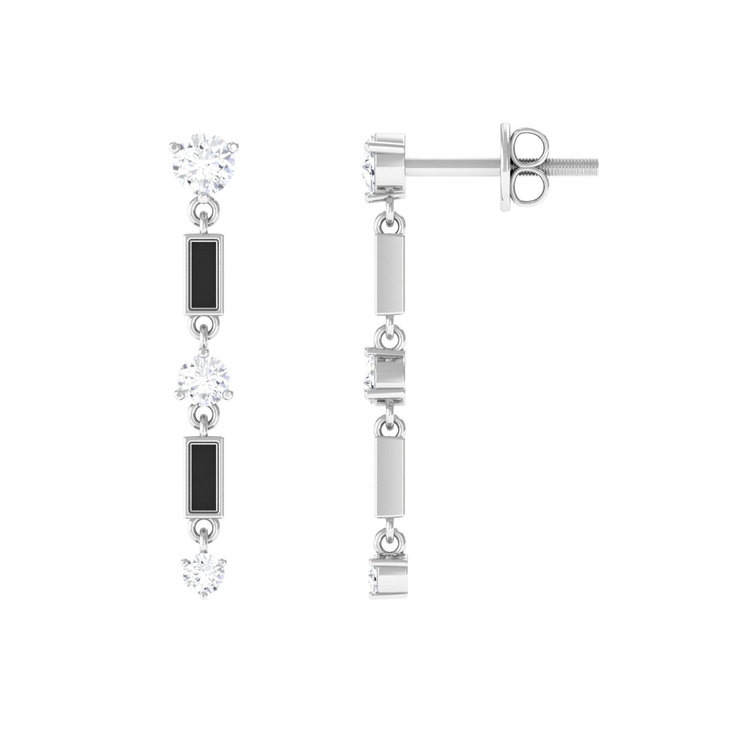 Moissanite Dangle Earrings with Black Enamel