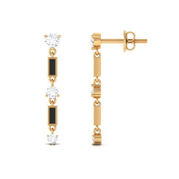 Moissanite Dangle Earrings with Black Enamel