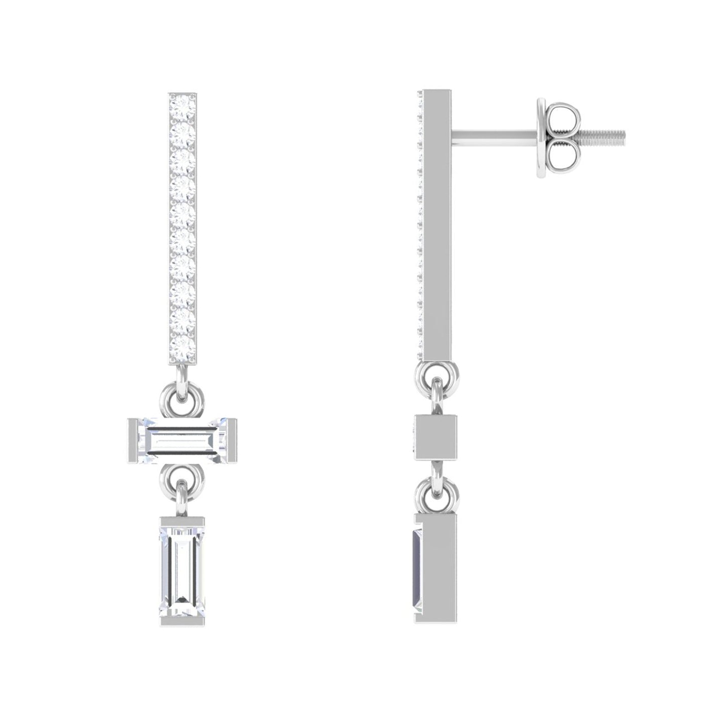 Certified Moissanite Dangle Drop Earrings with Screw Back