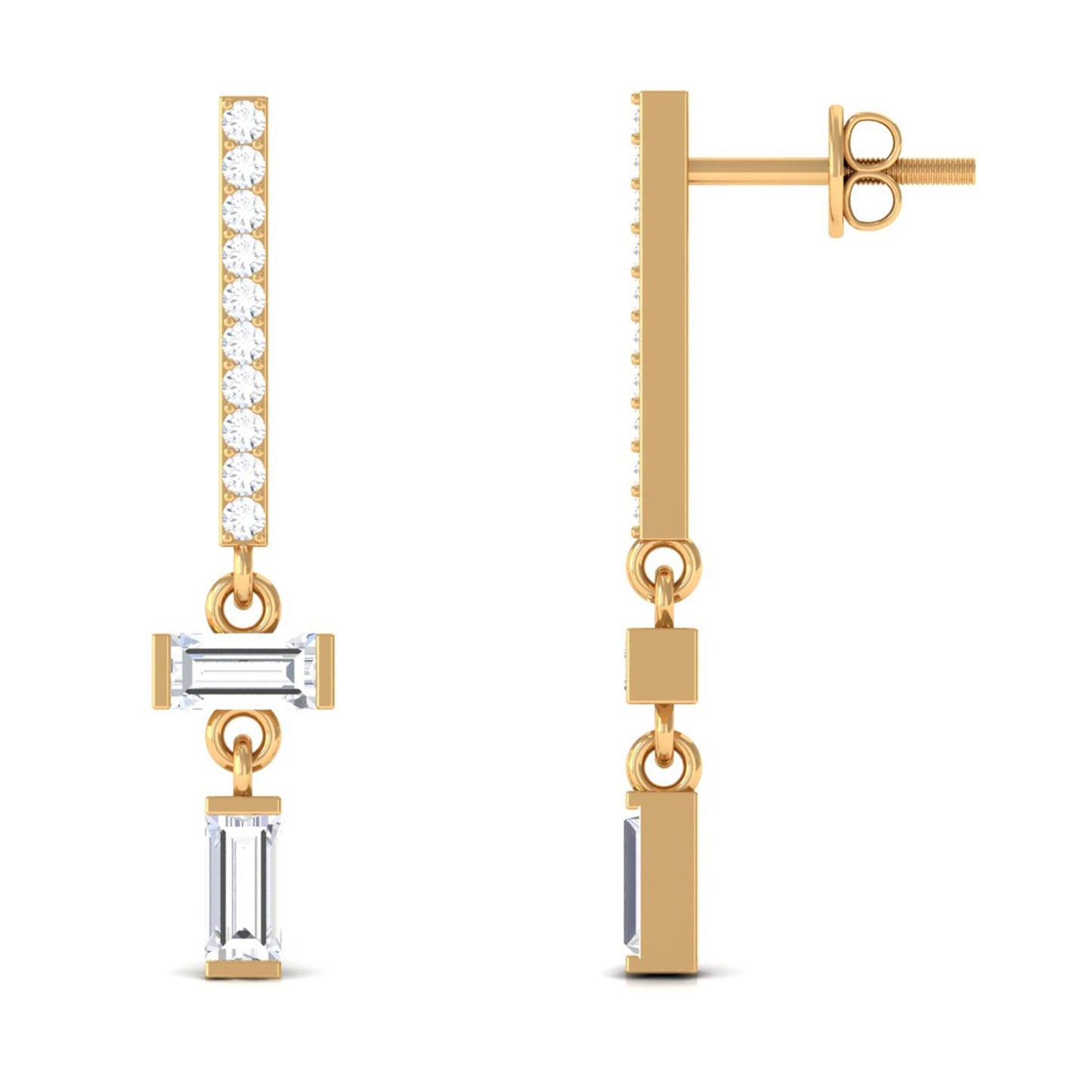 Certified Moissanite Dangle Drop Earrings with Screw Back