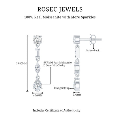 Certified Moissanite Wedding Dangle Earrings For Bride