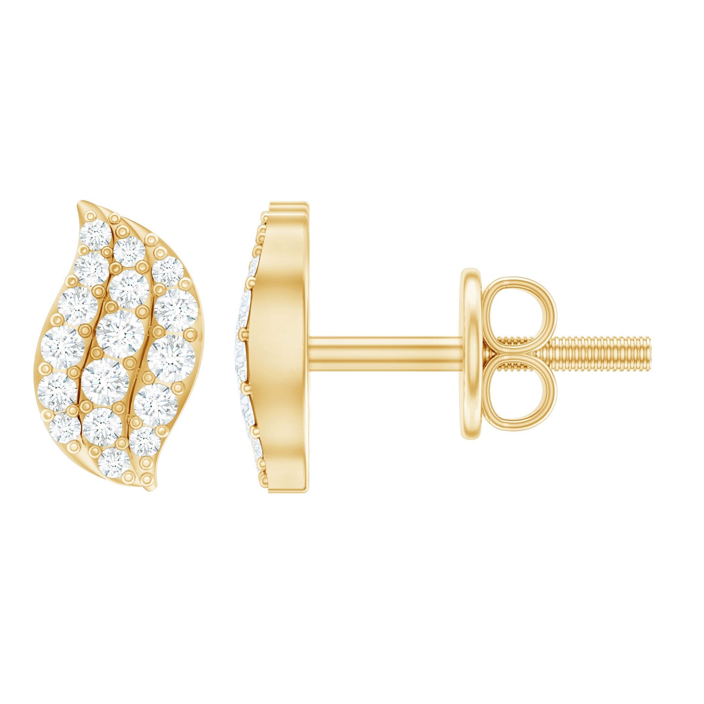 Certified Moissanite Leaf Stud Earrings in Pave Setting