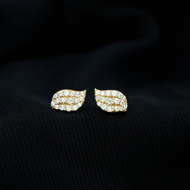 Certified Moissanite Leaf Stud Earrings in Pave Setting