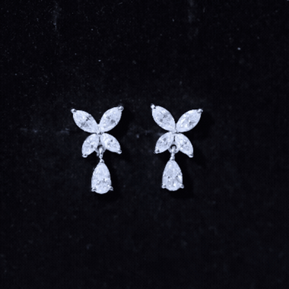 Marquise and Pear Cut Moissanite Flower Drop Earrings