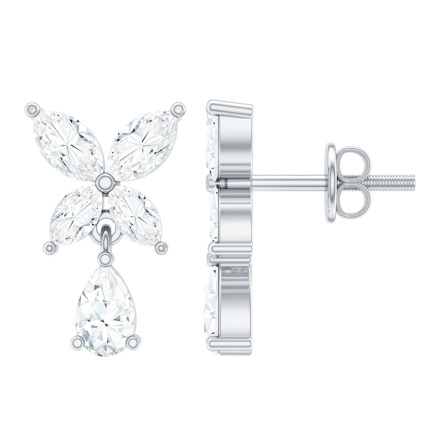 Marquise and Pear Cut Moissanite Flower Drop Earrings