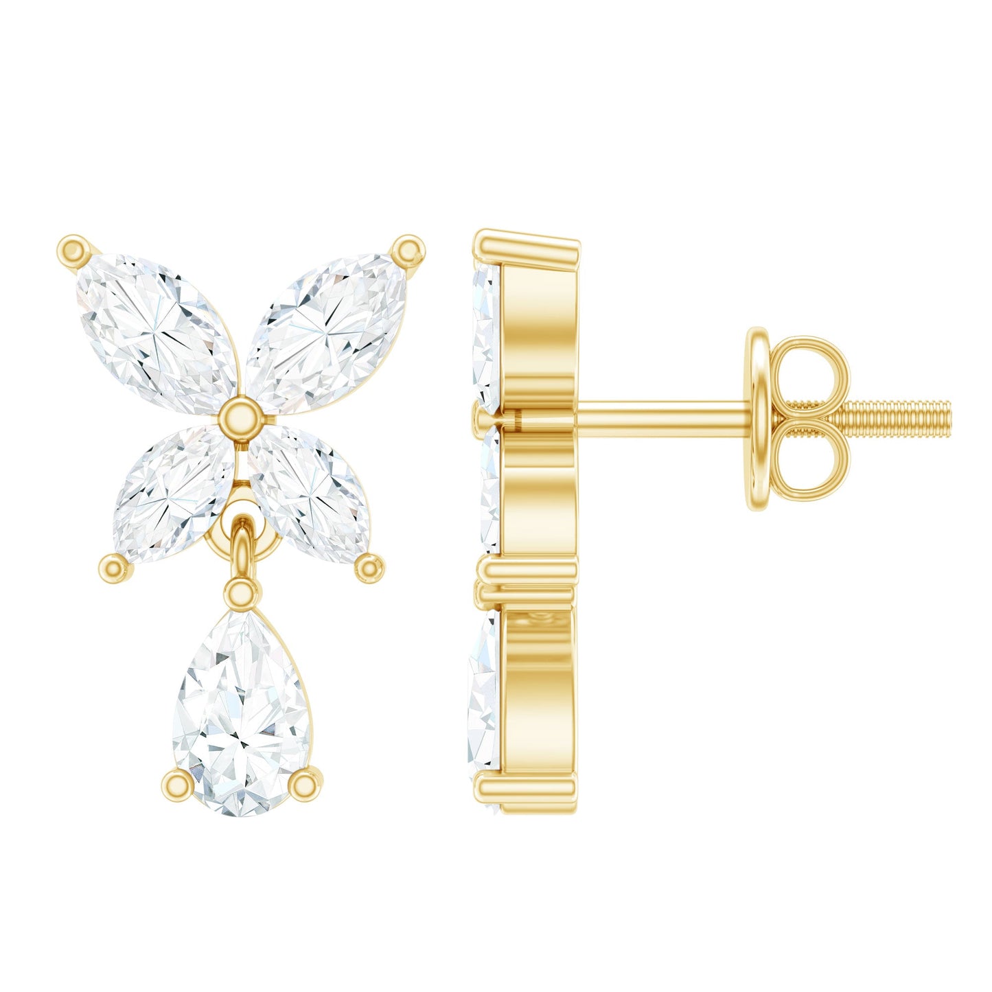 Marquise and Pear Cut Moissanite Flower Drop Earrings