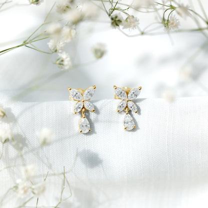 Marquise and Pear Cut Moissanite Flower Drop Earrings