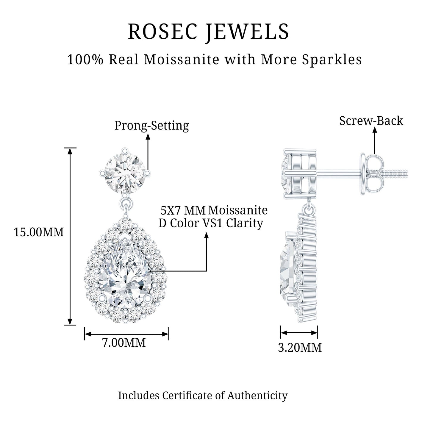 2.50 CT Moissanite Teardrop Bridal Earrings in Silver