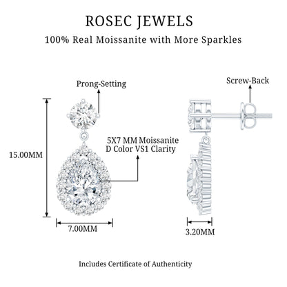 2.50 CT Moissanite Teardrop Bridal Earrings in Silver