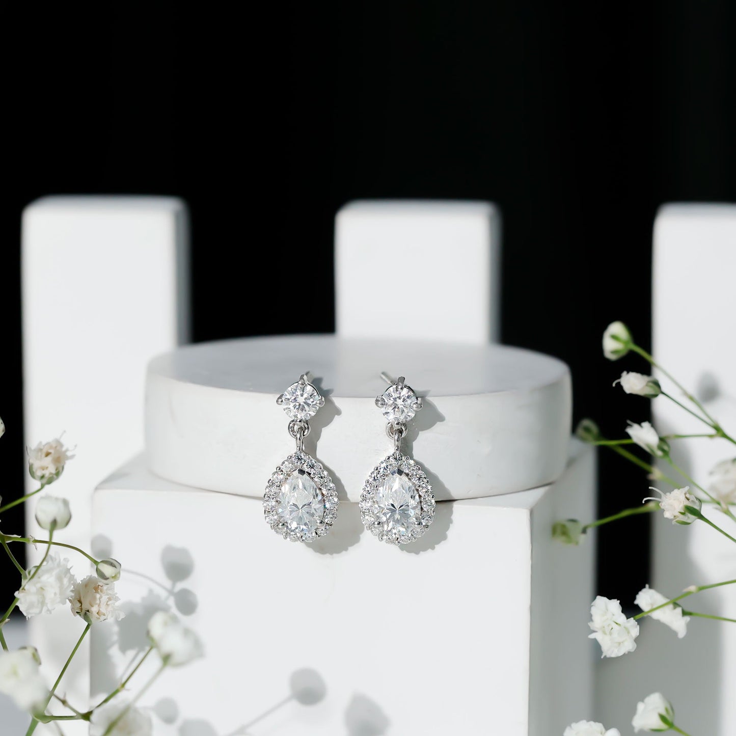 1.5 Carat Moissanite Bridal Dangle Earrings in Prong Setting