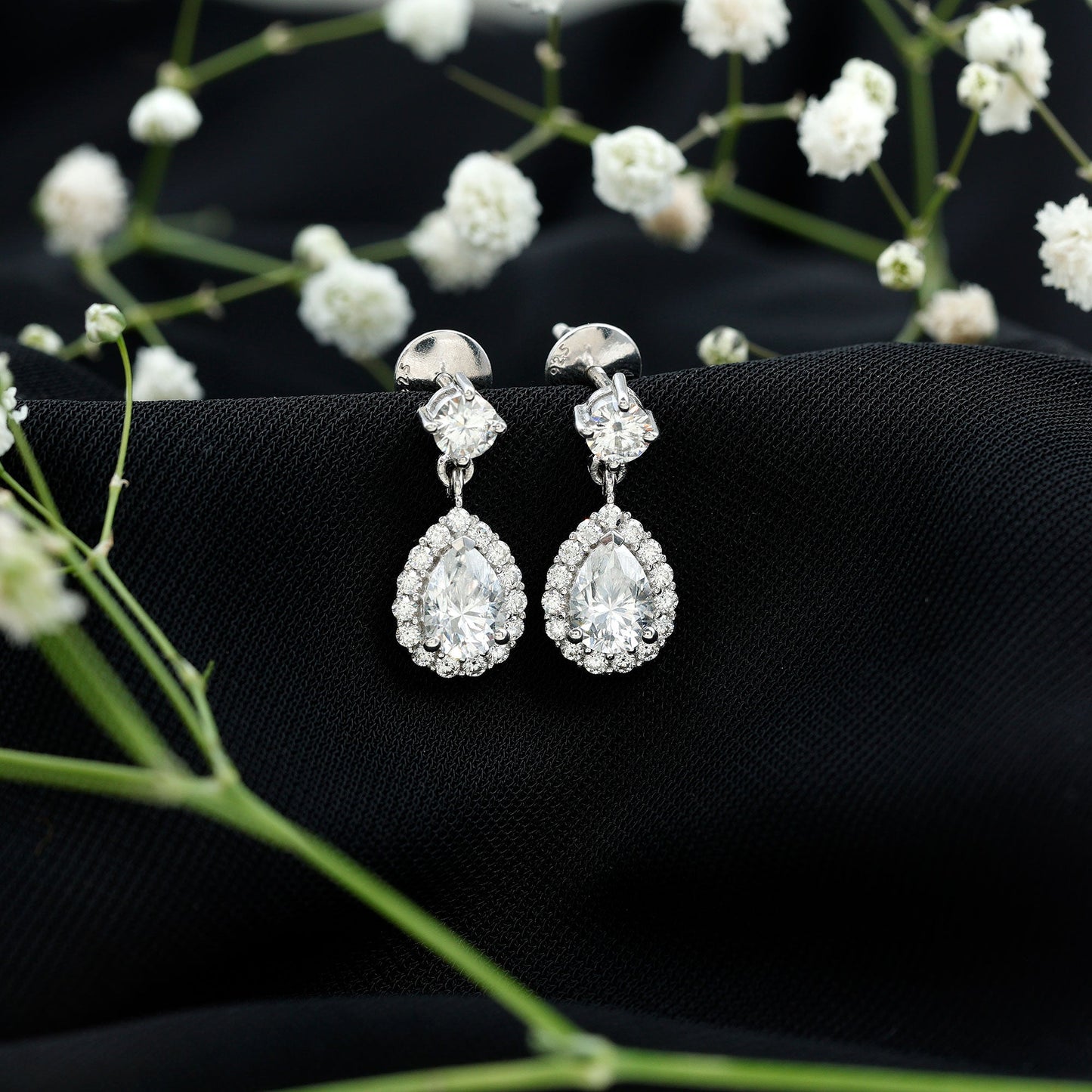 2.50 CT Moissanite Teardrop Bridal Earrings in Silver