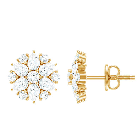 Certified Moissanite Flower Stud Earrings with Screw Back