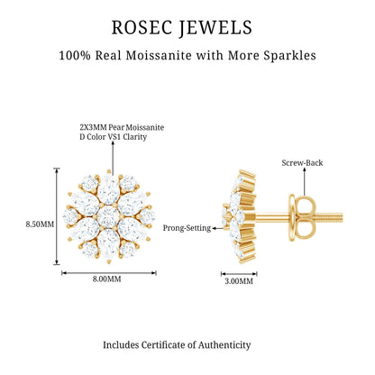 Certified Moissanite Flower Stud Earrings with Screw Back