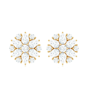 Certified Moissanite Flower Stud Earrings with Screw Back