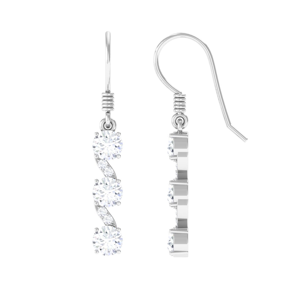 Round Moissanite Three Stone Dangle Drop Earrings