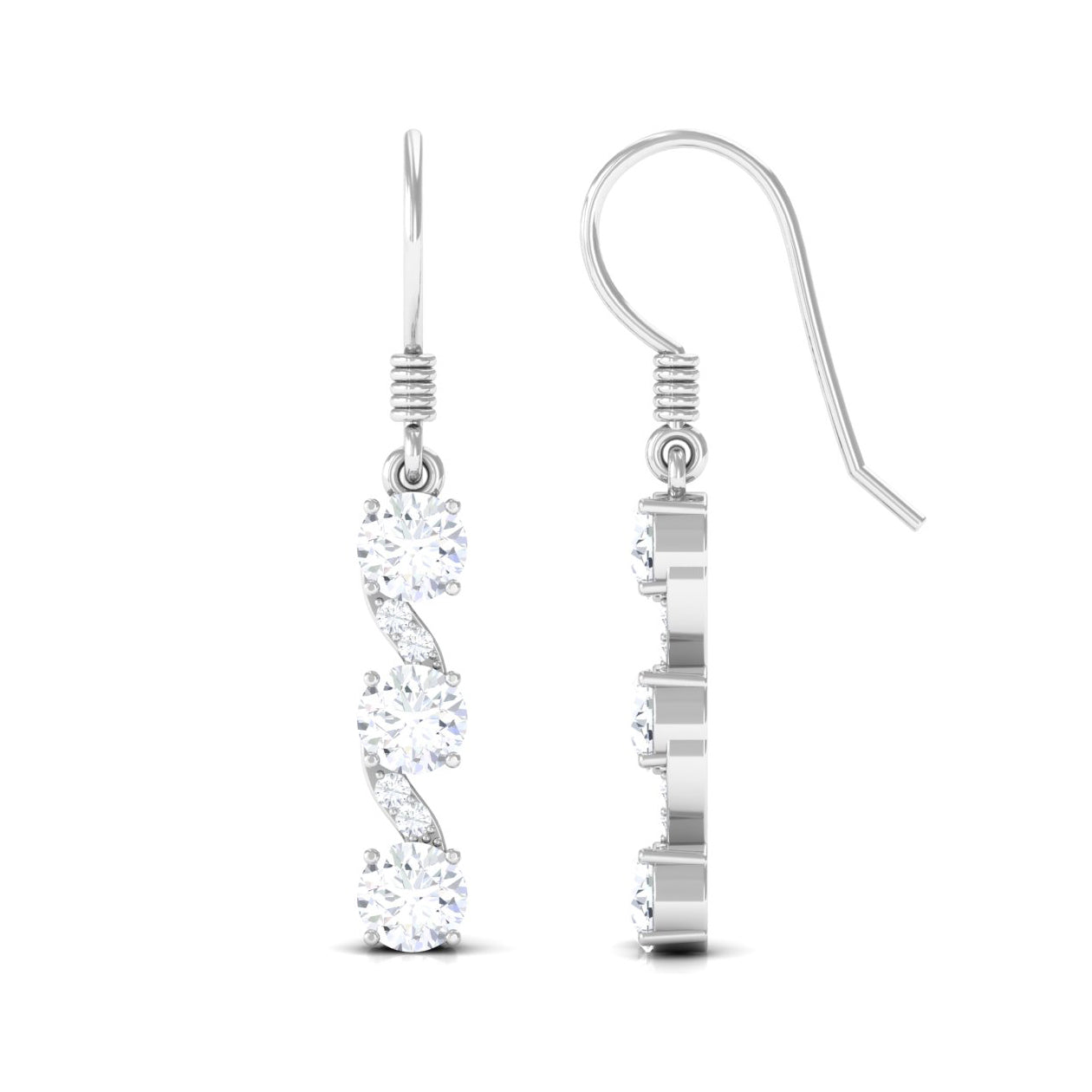 Round Moissanite Three Stone Dangle Drop Earrings