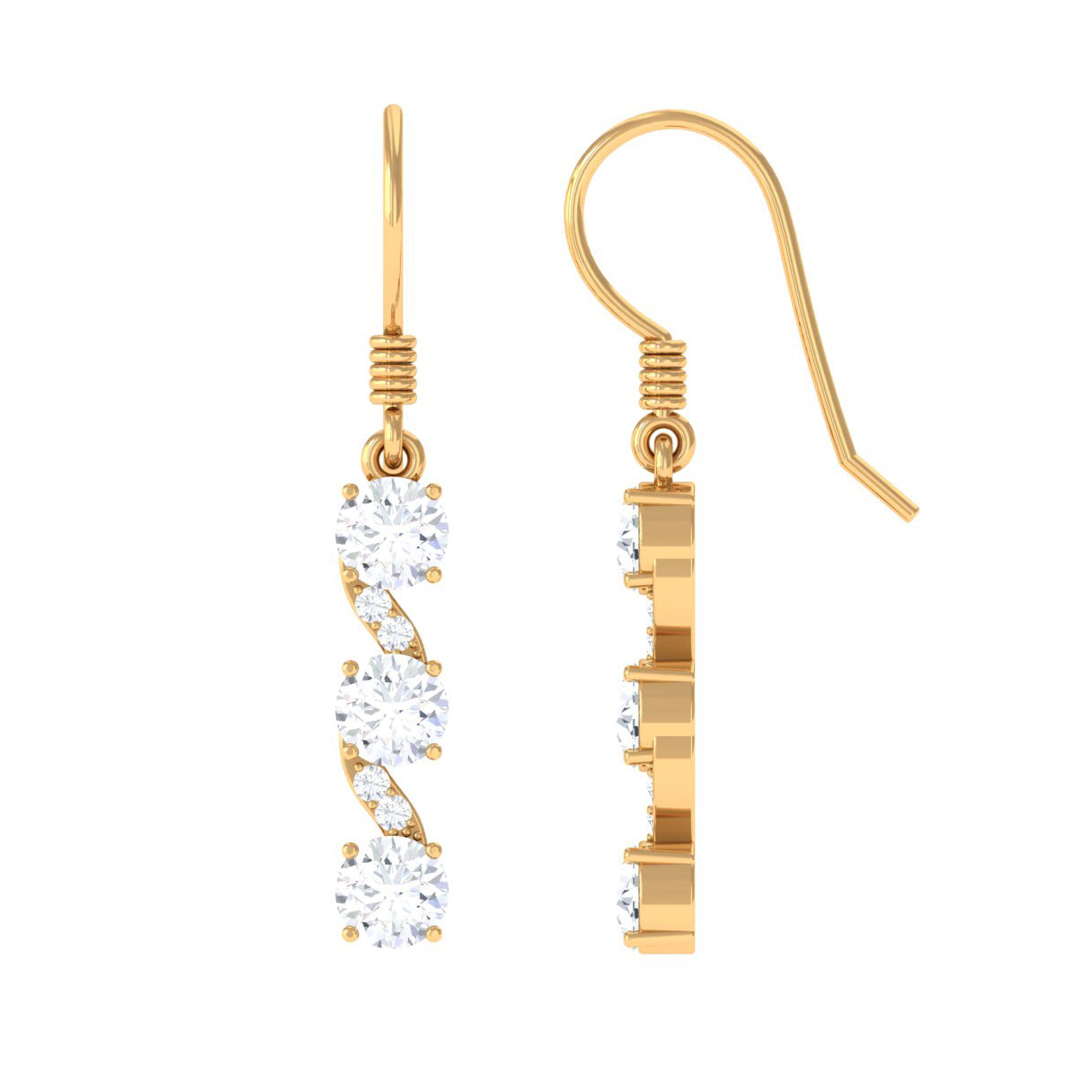 Round Moissanite Three Stone Dangle Drop Earrings
