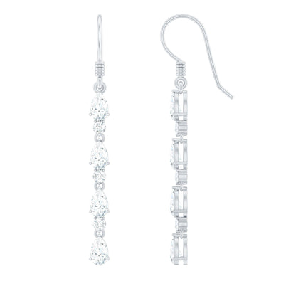 Pear and Round Cut Moissanite Dangle Earrings with Fish Hook