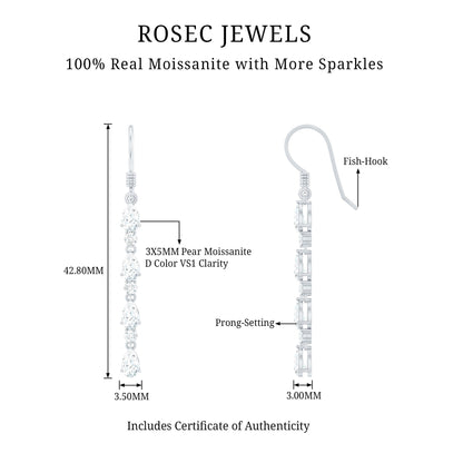 Pear and Round Cut Moissanite Dangle Earrings with Fish Hook