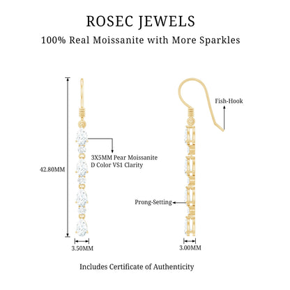 Pear and Round Cut Moissanite Dangle Earrings with Fish Hook