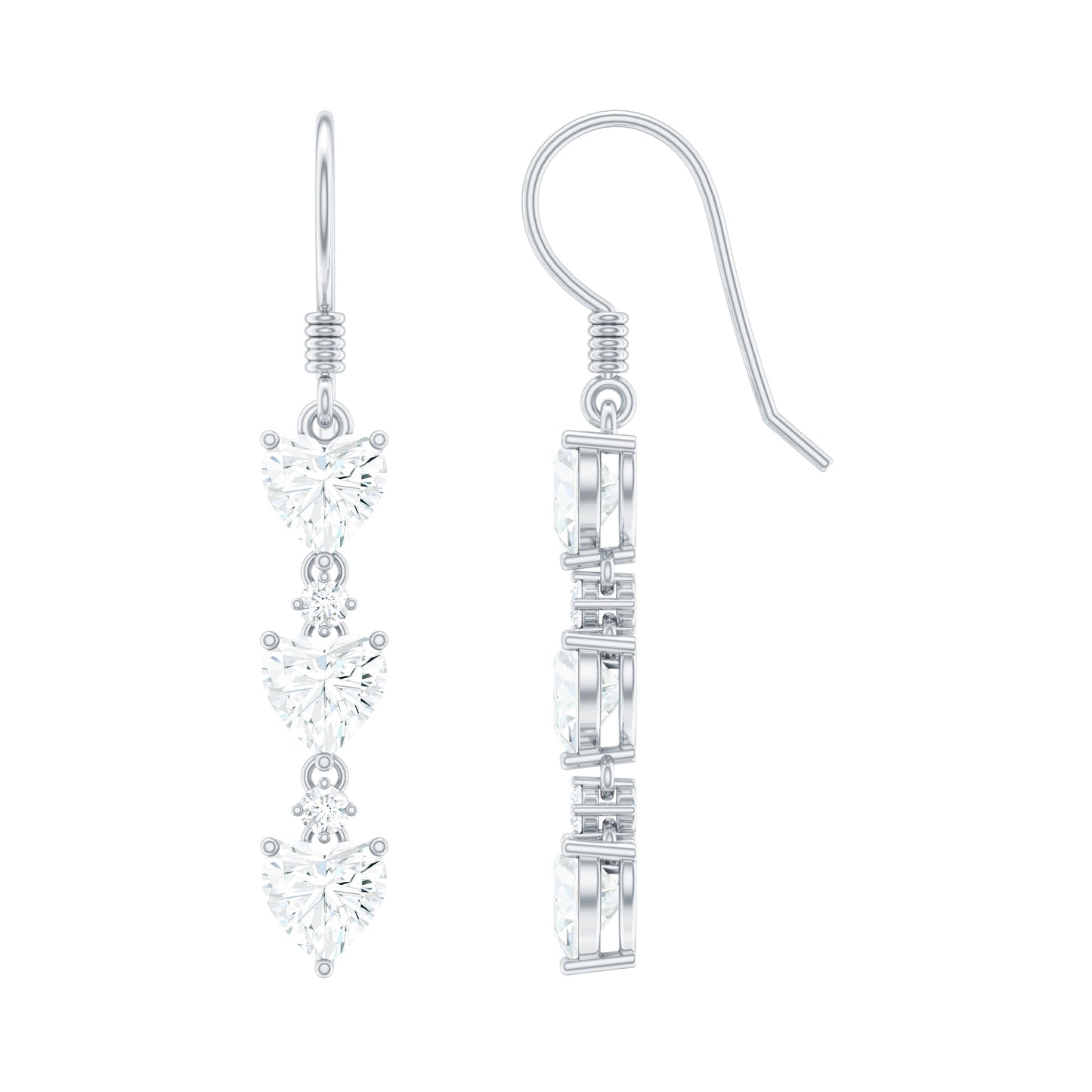Heart and Round Shape Moissanite Dangle Earrings