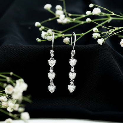 Heart and Round Shape Moissanite Dangle Earrings
