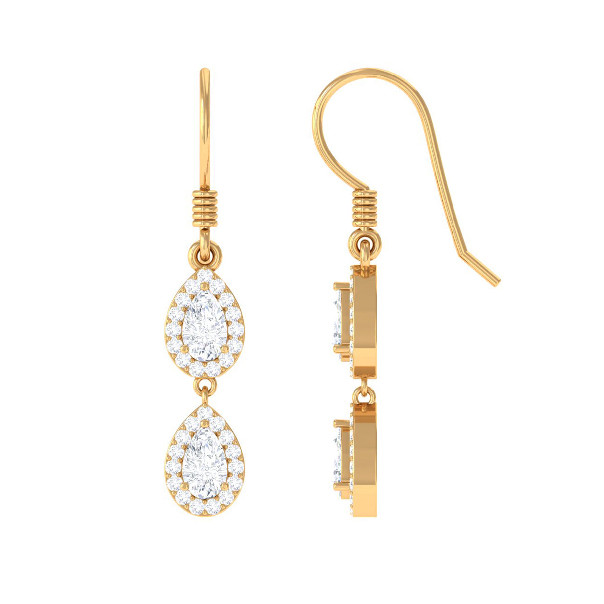 Pear and Round Cut Moissanite Dangle Earrings