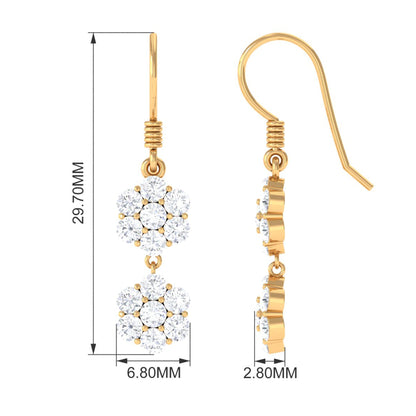 Certified Moissanite Double Flower Dangle Earrings with Fish Hook