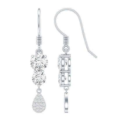 1 Carat Moissanite Dangle Earrings with Fish Hook