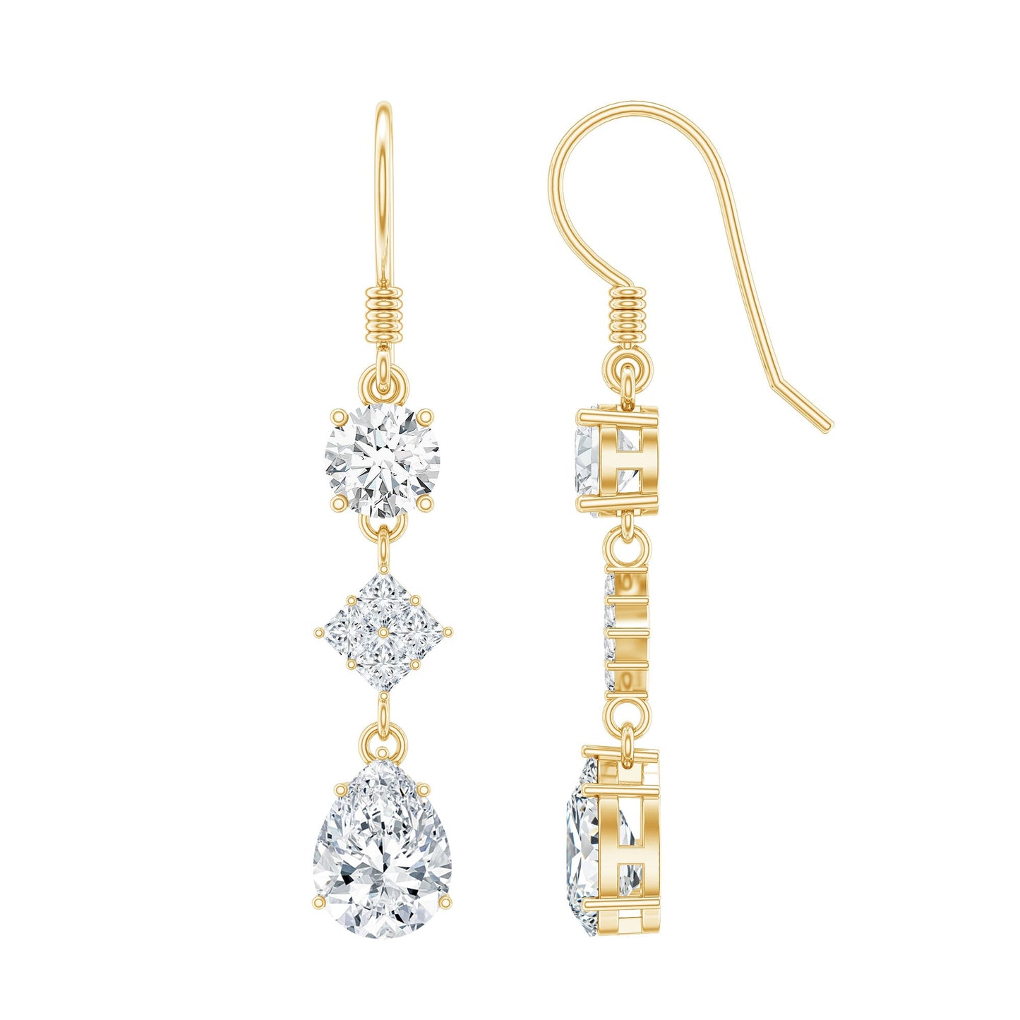 Certified Moissanite Bridal Dangle Earrings with Fish Hook